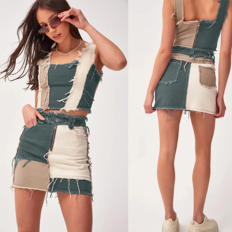 Patch It Up Frayed Denim Mini Skirt Castello Clothing Line