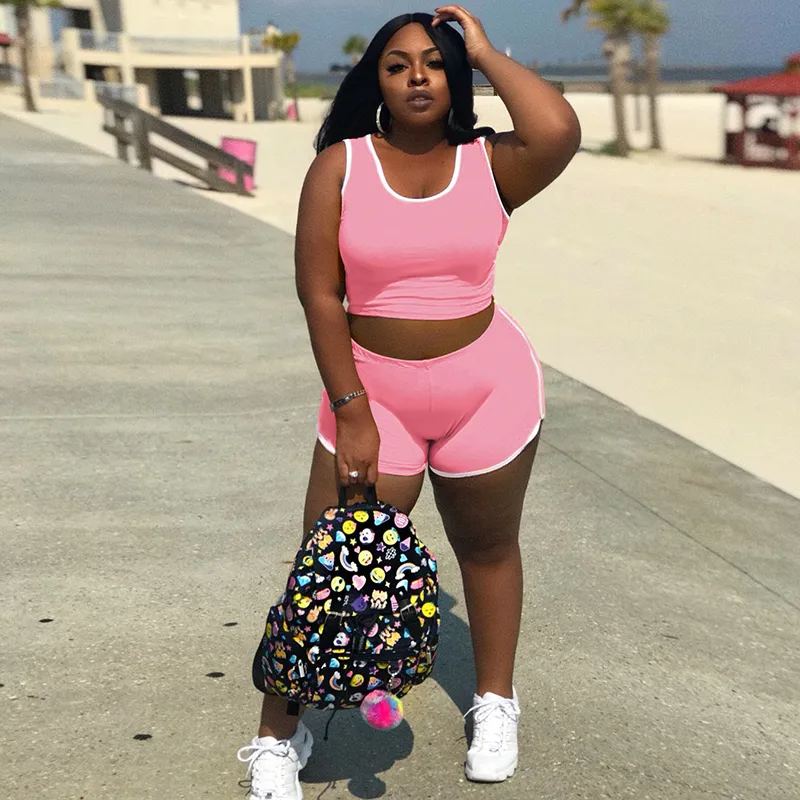 PlayfulWave Plus Size Crop Tank & High-Waist Shorts Set Castello Clothing Line