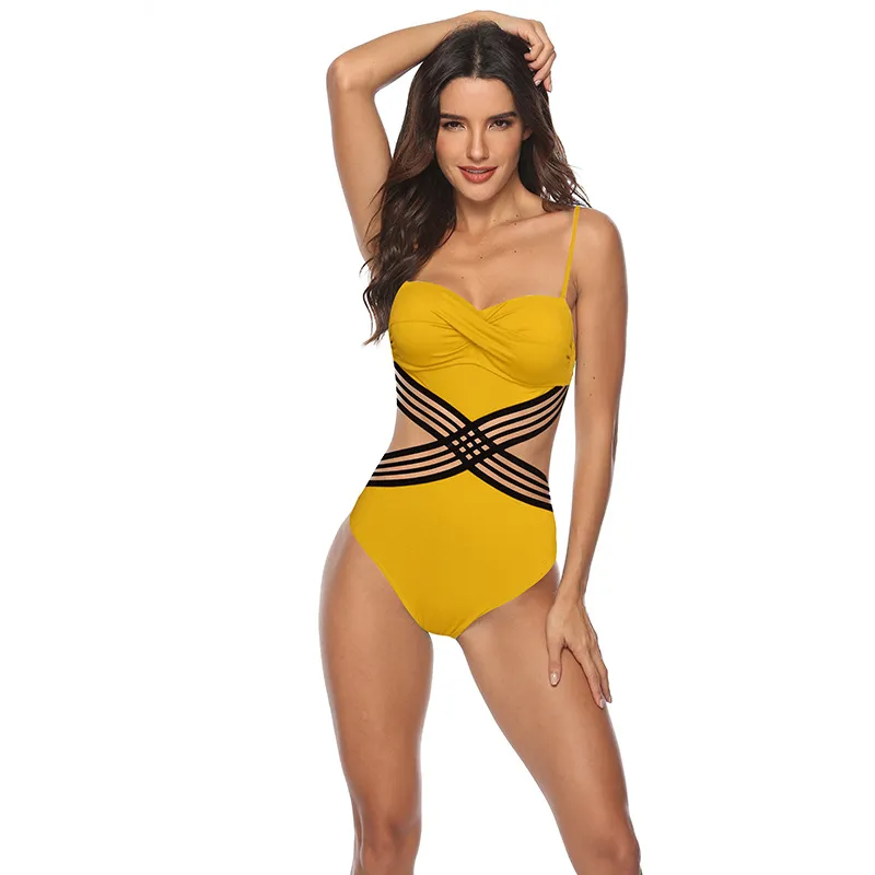 Front Sheer Lace Low Cut Swimsuit Castello Clothing Line