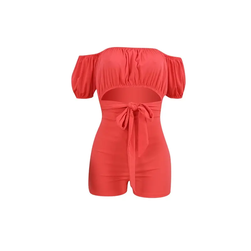 Flirty Fling Off-Shoulder Tie-Waist Romper Castello Clothing Line