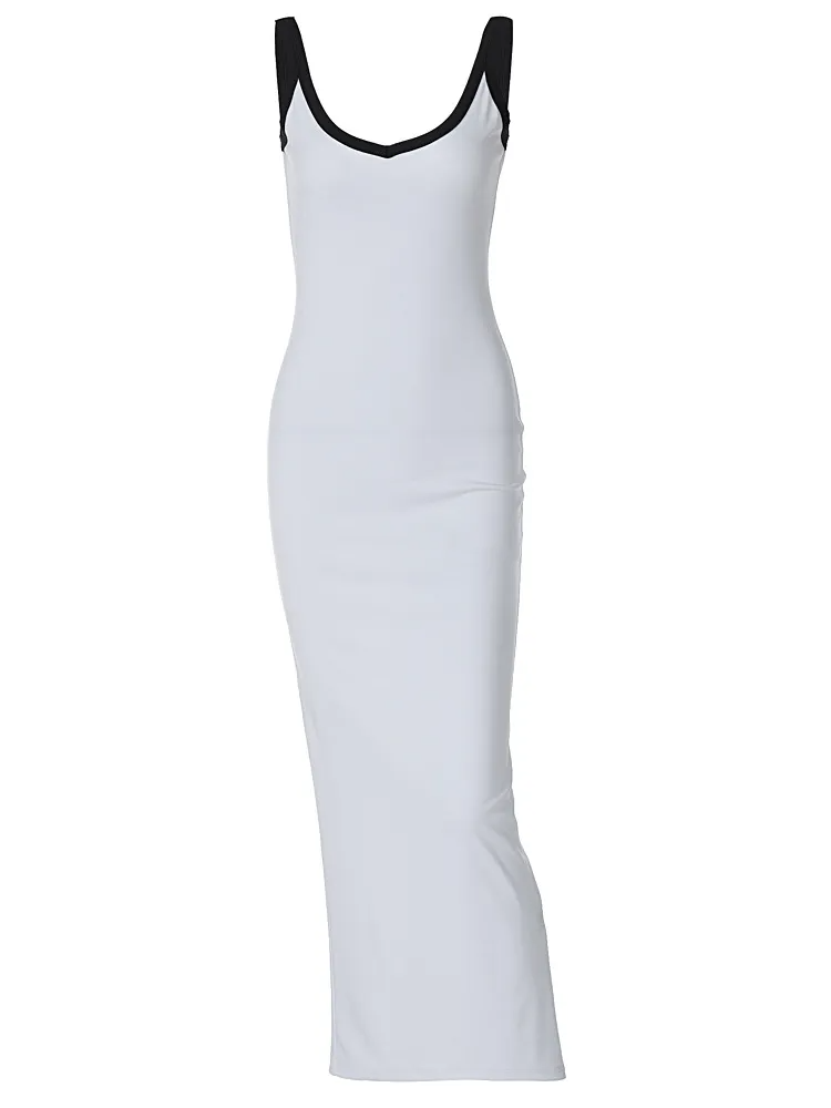 Bryn Contrast Trim V-Neck Sleeveless Bodycon Midi Dress midi dress Castello Clothing Line