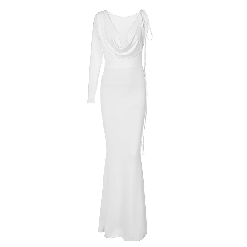 Fiorina Draped One-Shoulder Plunge Neck Maxi Dress maxi dress Castello Clothing Line