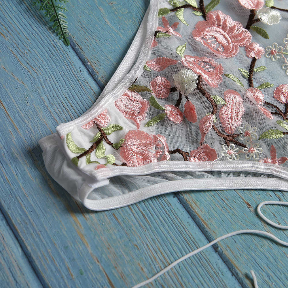 Embroidery Floral Lace-Up Bodysuit Castello Clothing Line