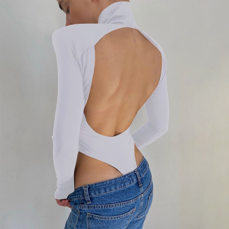 Bold Elegance High Neck Open Back Bodysuit Castello Clothing Line