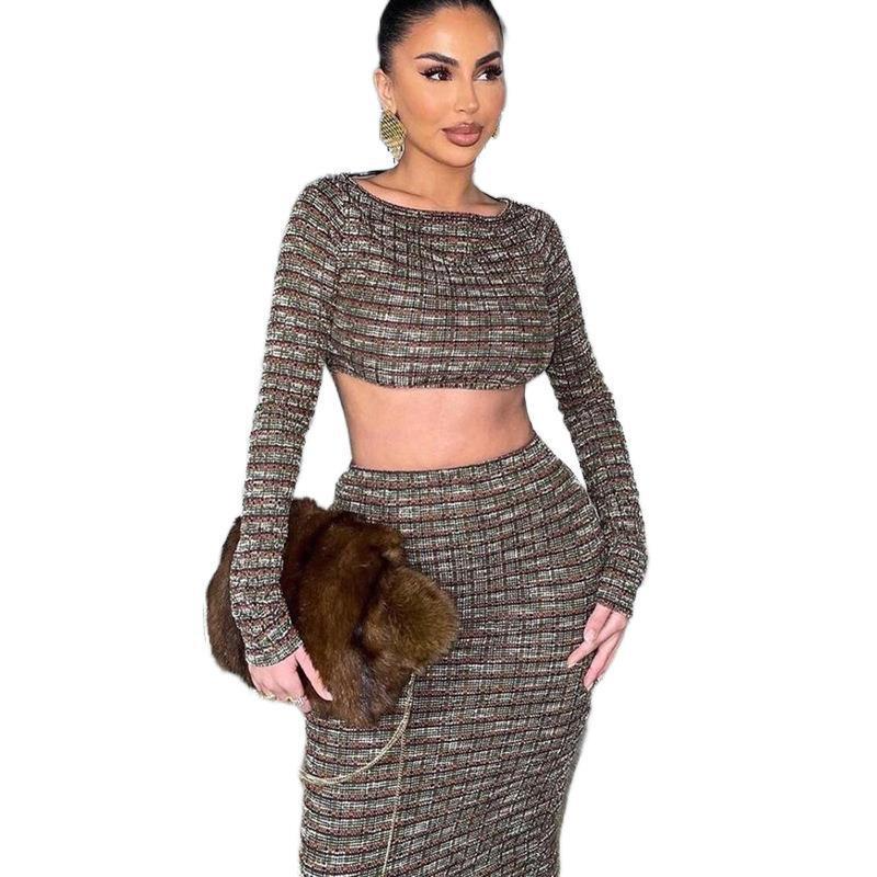 Long Sleeve Backless Crop Top & Elegant Back-Slit Skirt Set Castello Clothing Line