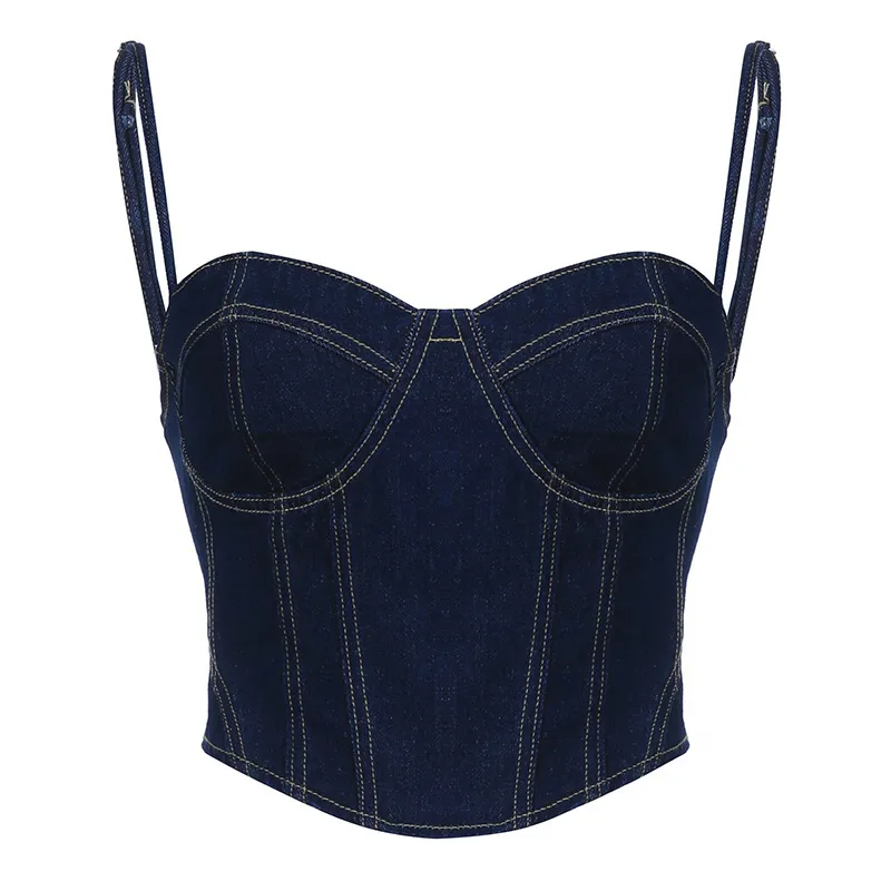 Denim Dreams Laced Up Bustier Top Castello Clothing Line