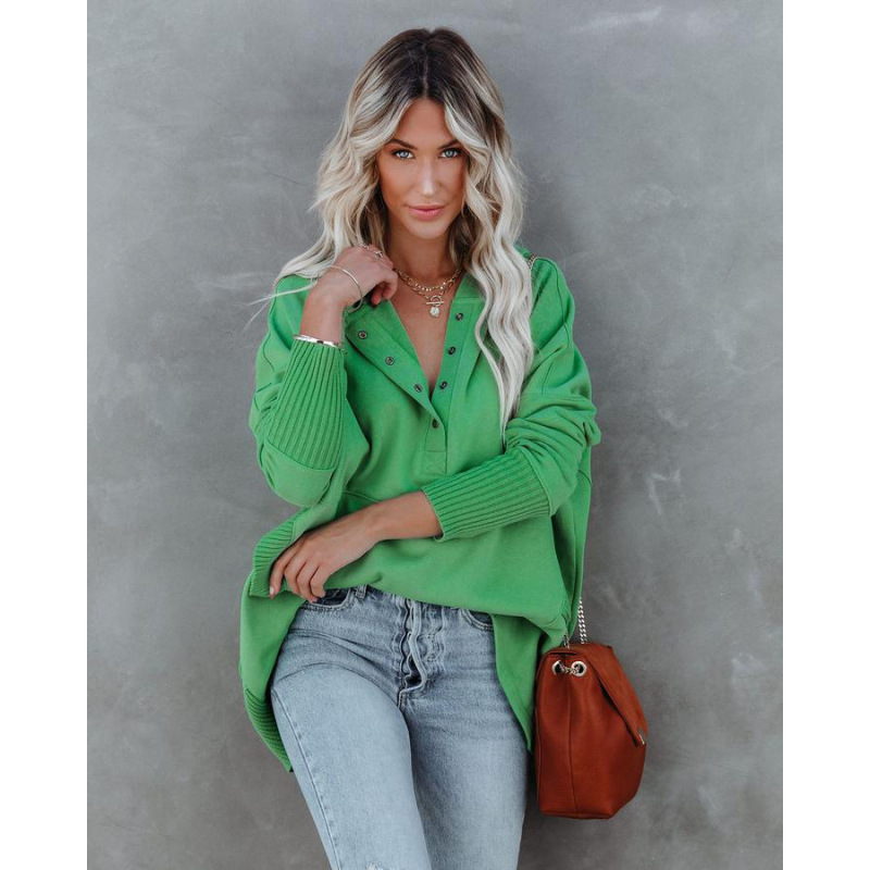 On Point Hooded Button-Up Relaxed Fit Sweater Castello Clothing Line