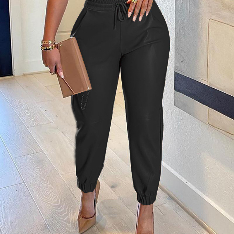 Trixie High-Waisted Faux Leather Jogger Pants Castello Clothing Line