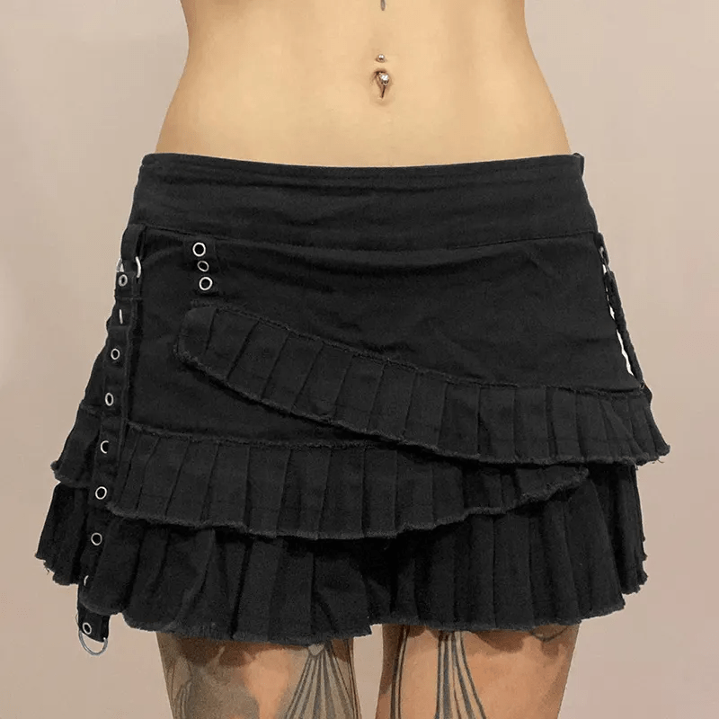 Ruffle Rebel Layered Denim Mini Skirt Castello Clothing Line