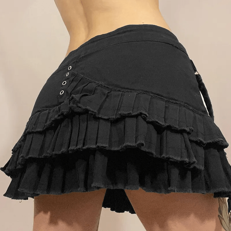 Ruffle Rebel Layered Denim Mini Skirt Castello Clothing Line