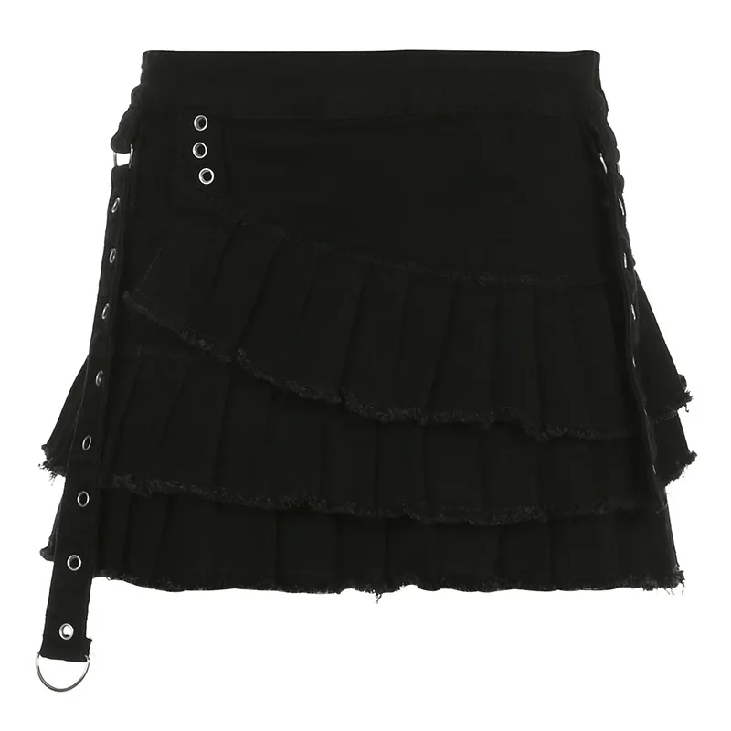 Ruffle Rebel Layered Denim Mini Skirt Castello Clothing Line