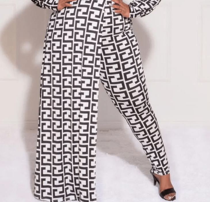 Plus Size Asymmetrical Maxi Top & Pants Set with Long Sleeves & Tapered Legs Castello Clothing Line