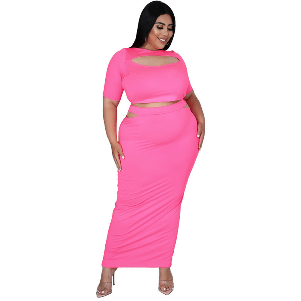 Plus Size Cut Out Top & Long Skirt Two Piece Set - Stylish and Flattering Plus Size Outfit Castello Clothing Line