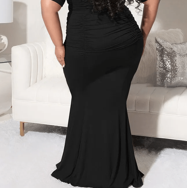 Plus Size 3/4 Sleeve Ruched Top & Fishtail Maxi Skirt Set Castello Clothing Line