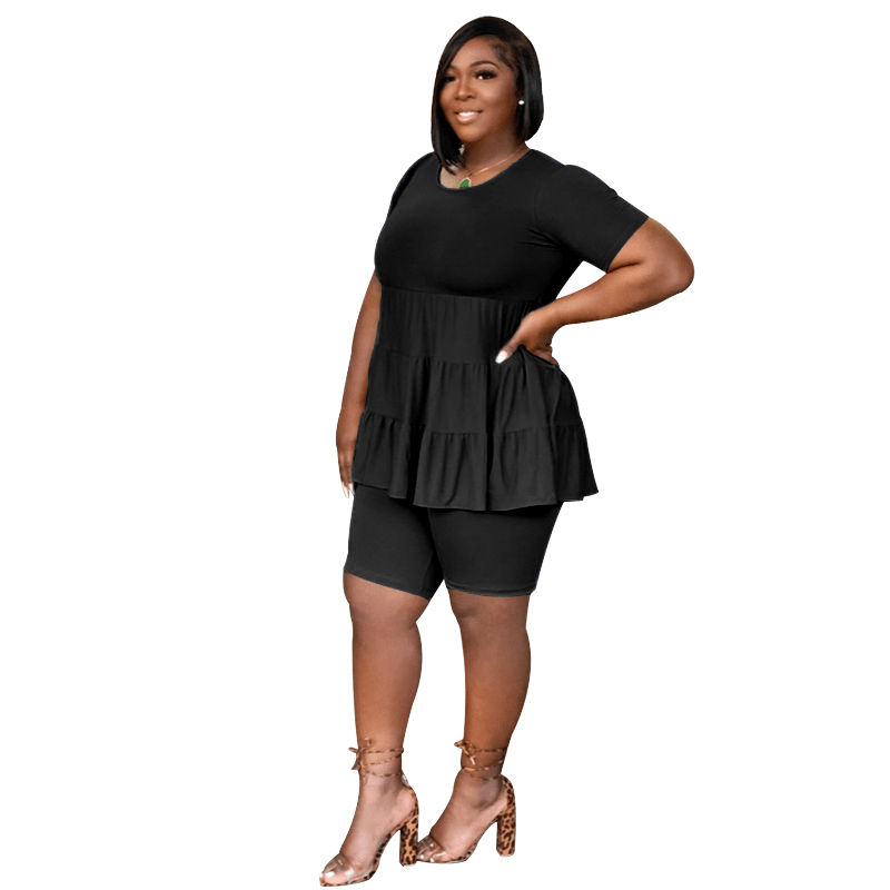 RuffleEase Tiered Babydoll Top & Biker Shorts Set Castello Clothing Line