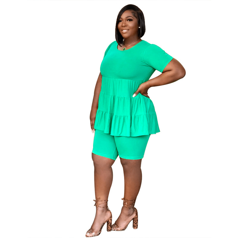 RuffleEase Tiered Babydoll Top & Biker Shorts Set Castello Clothing Line