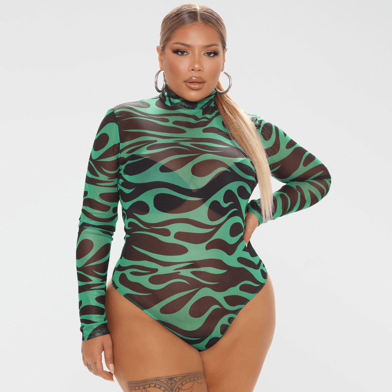 Flame Game Mesh Long Sleeve Turtleneck Bodysuit Castello Clothing Line