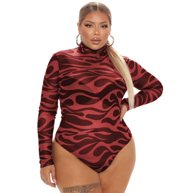 Flame Game Mesh Long Sleeve Turtleneck Bodysuit Castello Clothing Line
