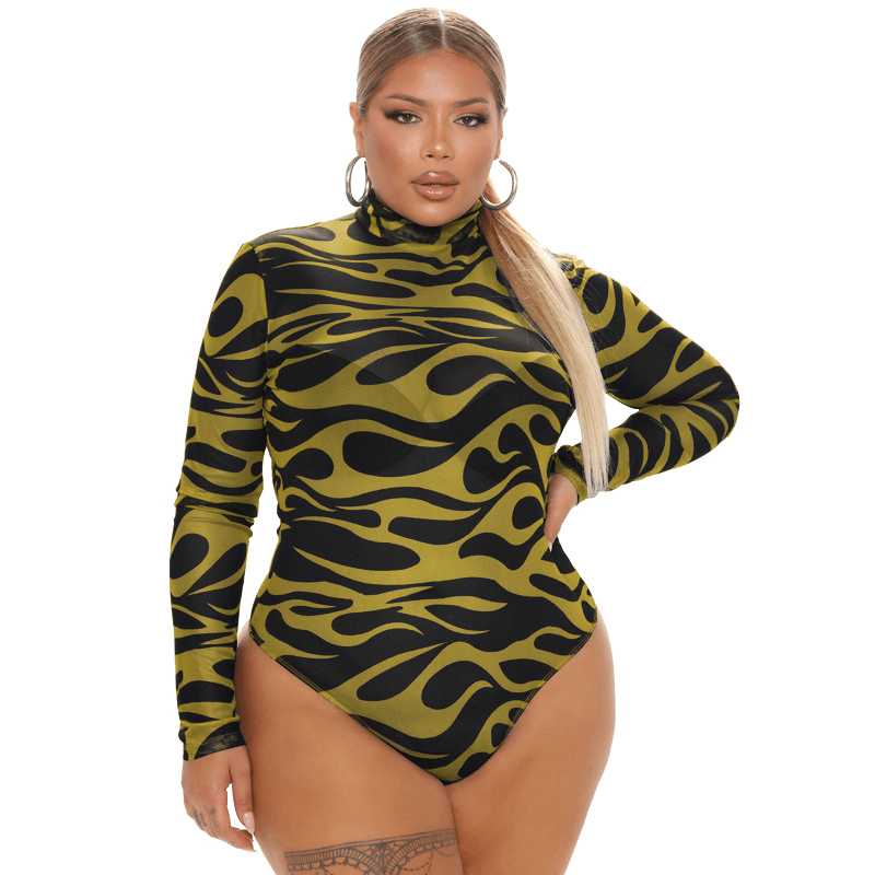 Flame Game Mesh Long Sleeve Turtleneck Bodysuit Castello Clothing Line