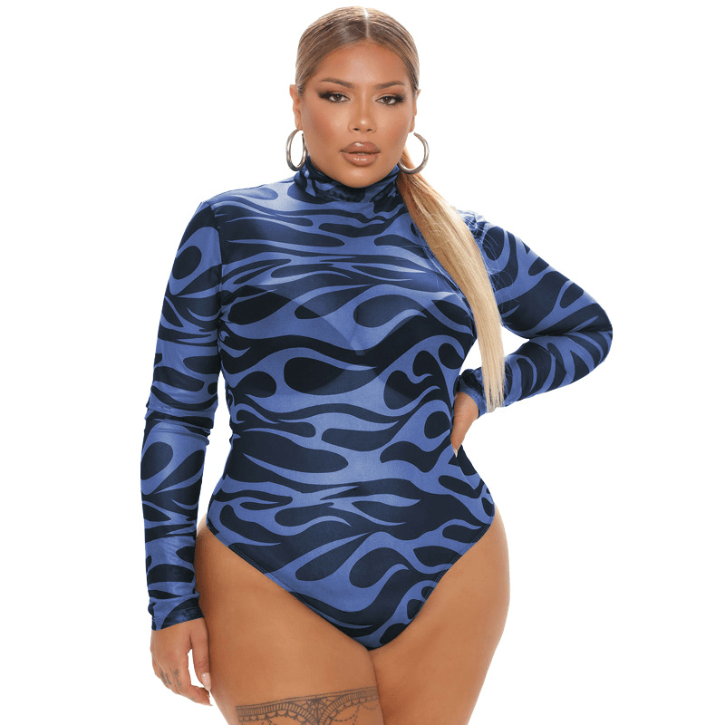 Flame Game Mesh Long Sleeve Turtleneck Bodysuit Castello Clothing Line