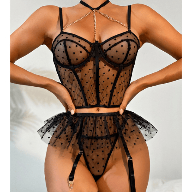 Polka Dot Corset Lingerie Set Castello Clothing Line