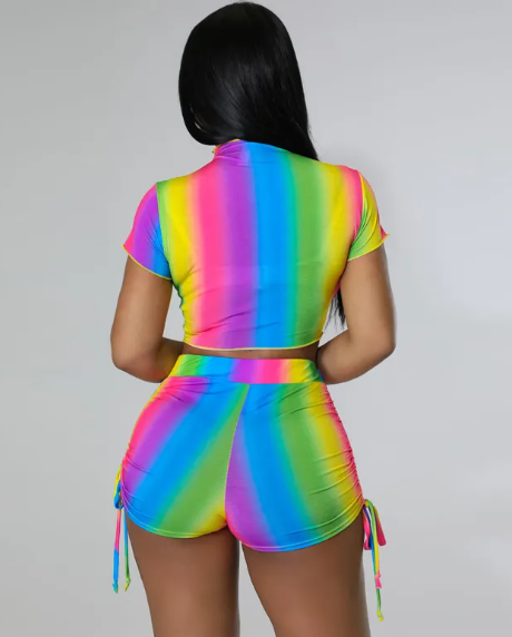 Zest High-Neck Ruched Crop Top & Side-Tie Shorts Set Castello Clothing Line