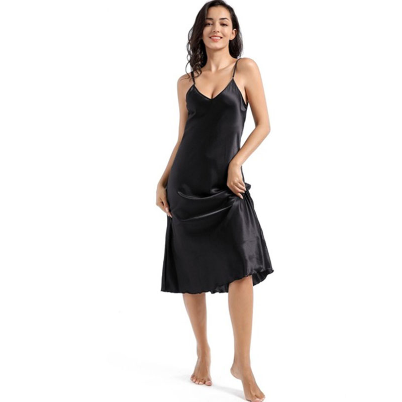V-Neck Silk/Polyester Midi Nightie with Adjustable Straps Castello Clothing Line