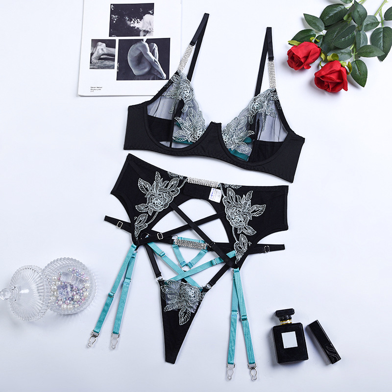 Rhinestone 3 Piece Lingerie Set Castello Clothing Line