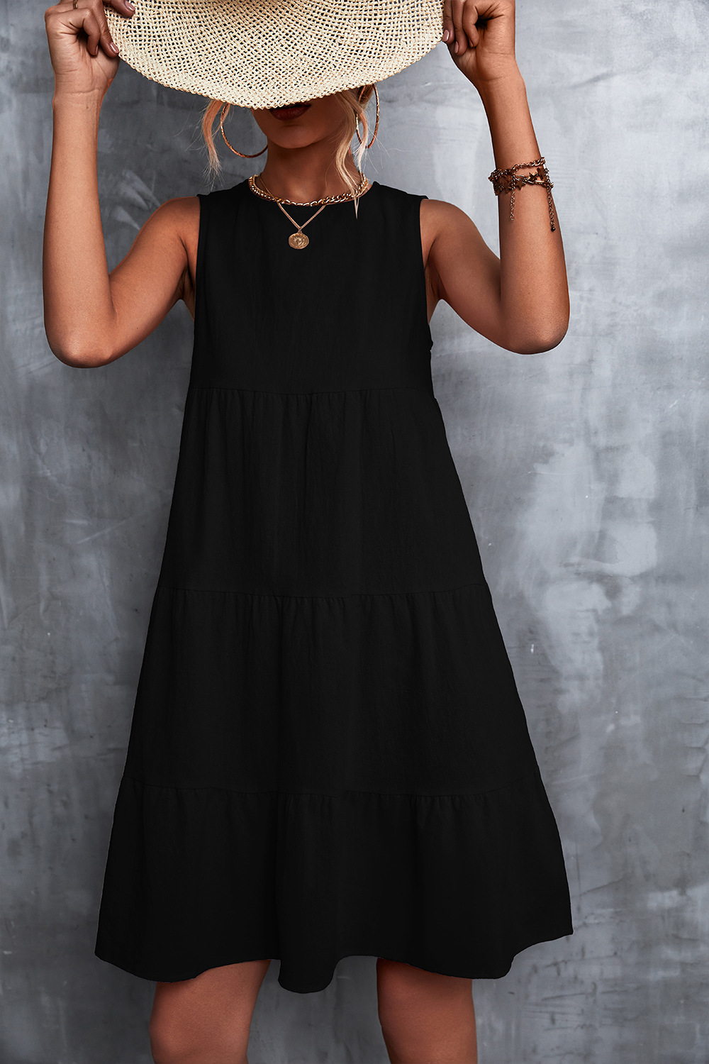 Celine Sleeveless Tiered A-Line Midi Dress Castello Clothing Line