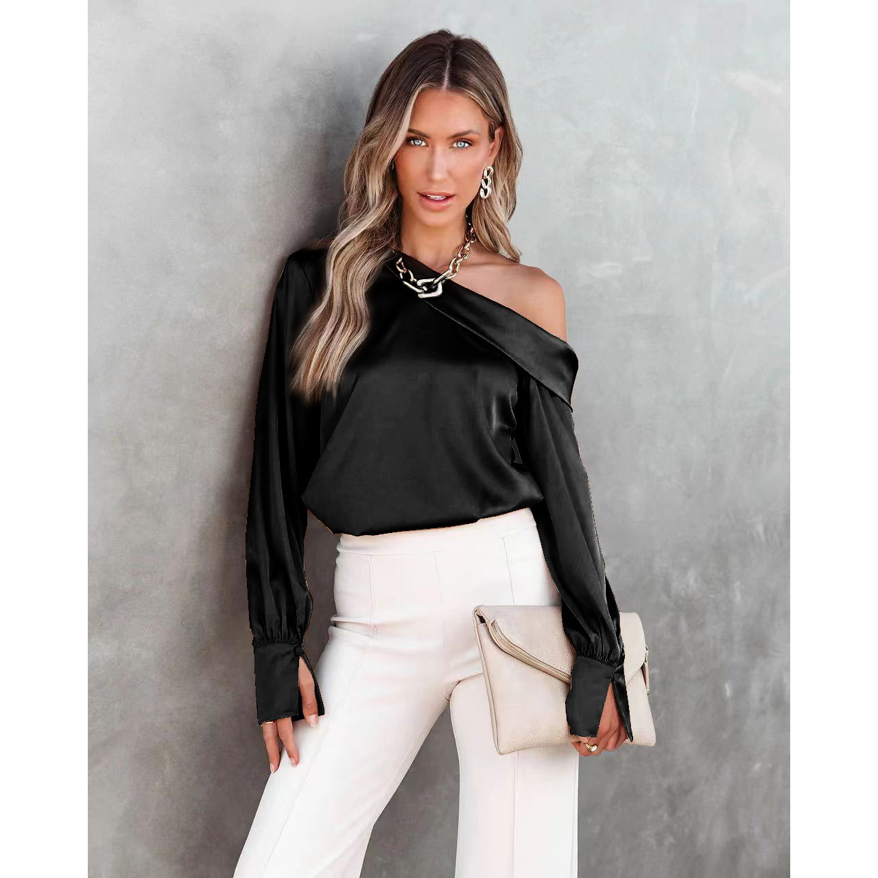 Golden Hour One-Shoulder Satin Top Castello Clothing Line