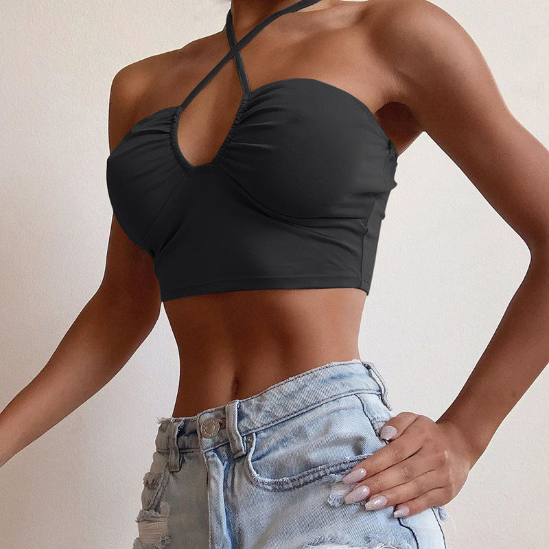 Twist of Temptation Keyhole Halter Crop Top Castello Clothing Line