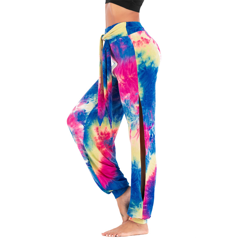 Tie Dye High Waist Yoga Pants with Side Slit Castello Clothing Line