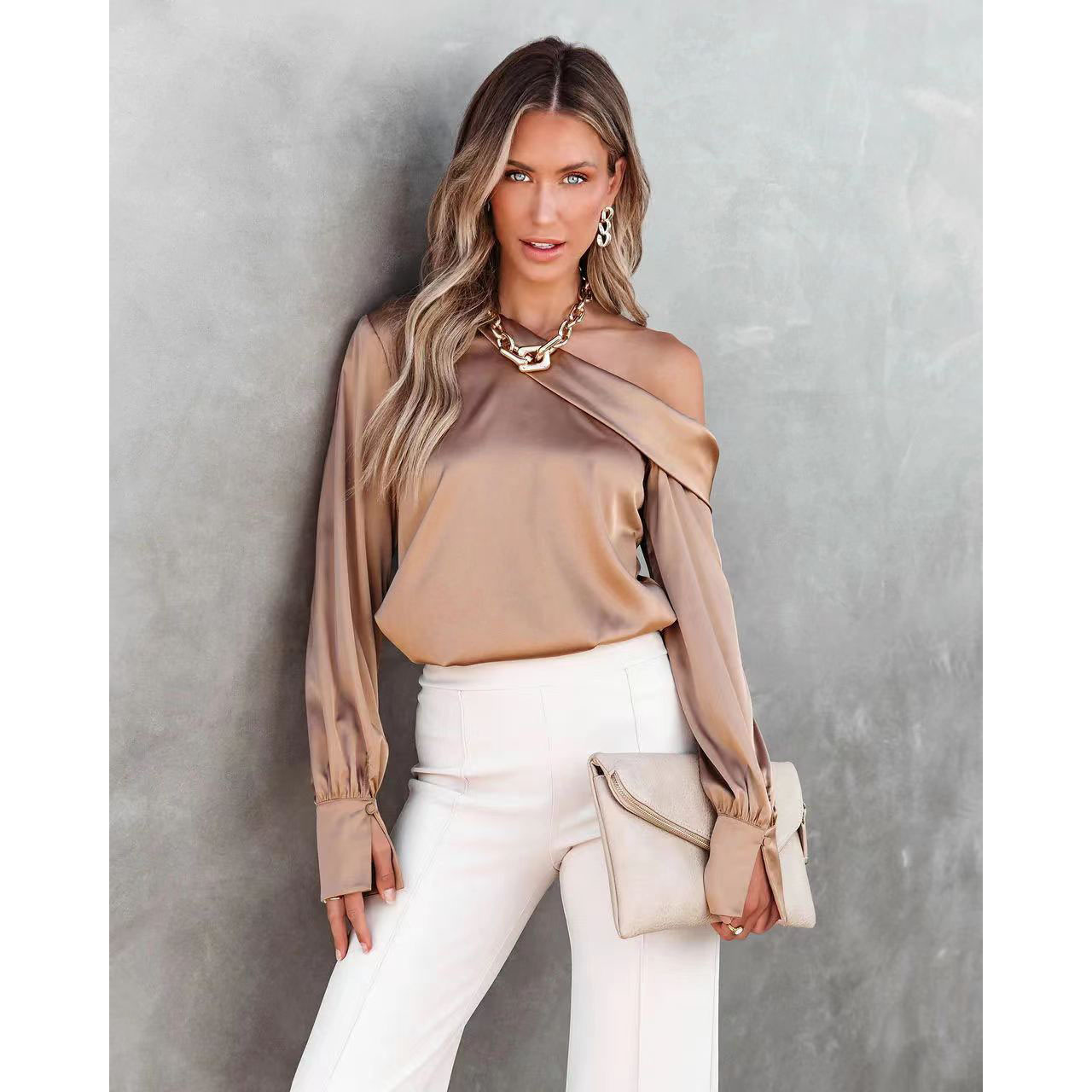 Golden Hour One-Shoulder Satin Top Castello Clothing Line