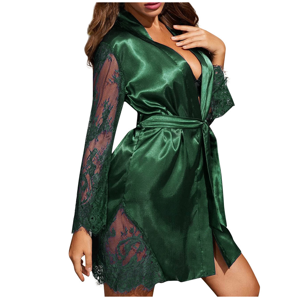 Emerald Desire Lace-Trim Satin Short Robe Castello Clothing Line
