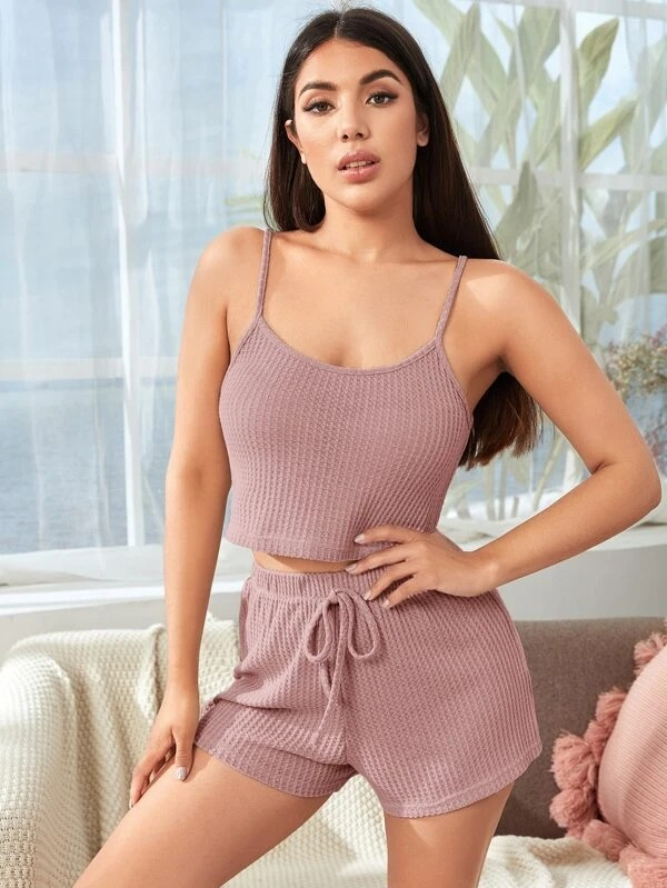 Mellow Bliss Knit Cami and Tie Waist Shorts Set Castello Clothing Line