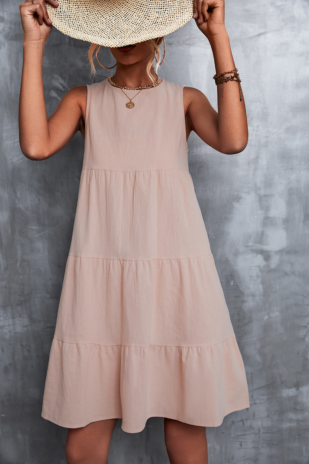 Celine Sleeveless Tiered A-Line Midi Dress Castello Clothing Line