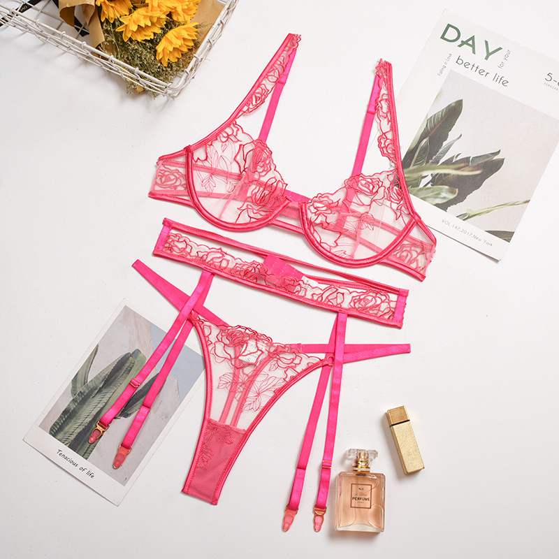 Sheer Floral Embroidered Lace Lingerie Set Castello Clothing Line