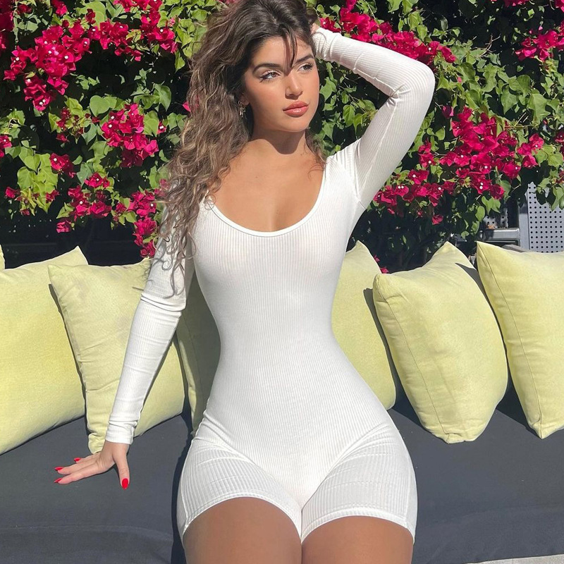 Curve Envy Ribbed Long Sleeve Romper Castello Clothing Line