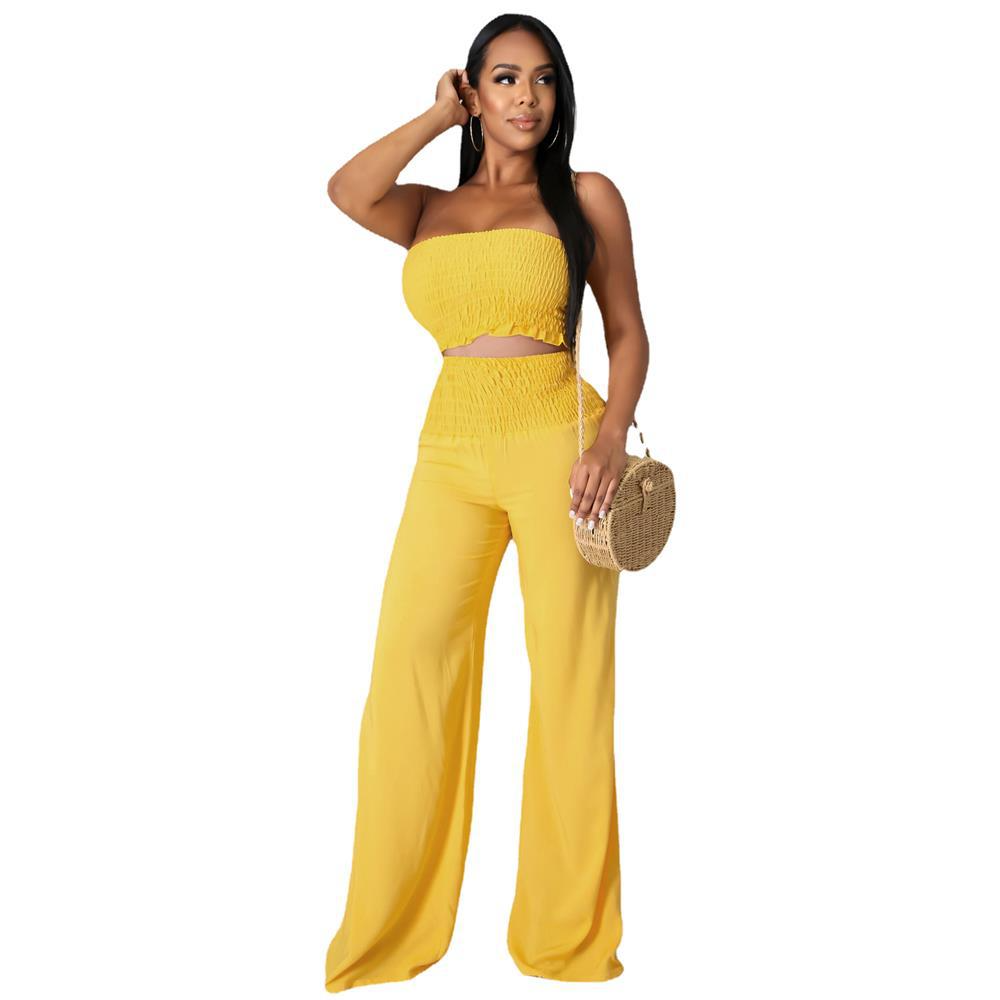 Smock Tube Top and Wide Leg Pants Set Castello Clothing Line