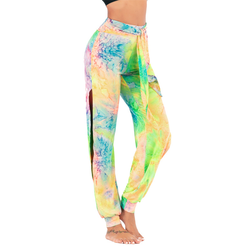Tie Dye High Waist Yoga Pants with Side Slit Castello Clothing Line