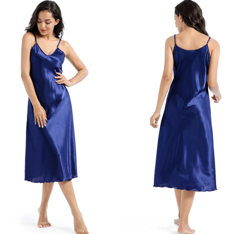 V-Neck Silk/Polyester Midi Nightie with Adjustable Straps Castello Clothing Line