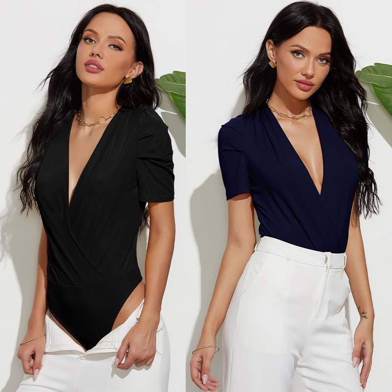 Cross the Line Wrap V-Neck Bodysuit Castello Clothing Line