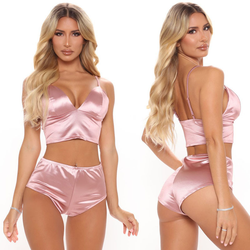 Flirty Bliss Satin Crop Top & High Waist Lounge Shorts Set Castello Clothing Line