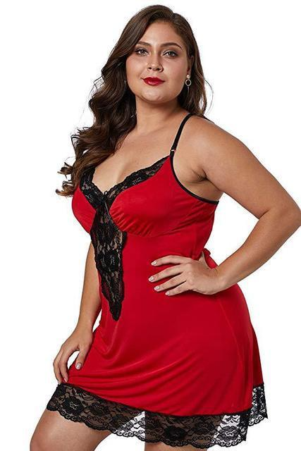 Red Lace Trim Nightie Castello Clothing Line