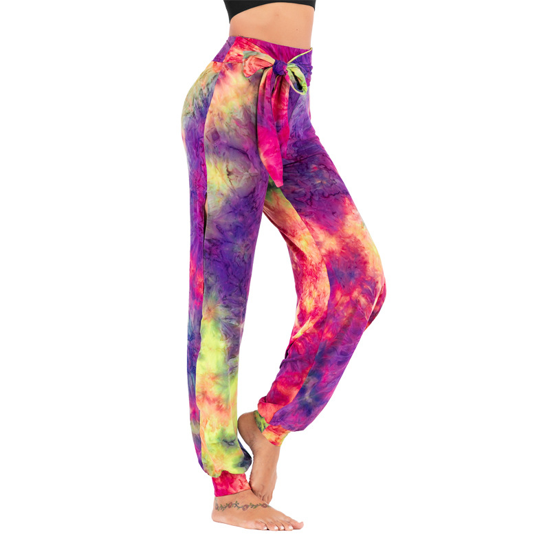 Tie Dye High Waist Yoga Pants with Side Slit Castello Clothing Line
