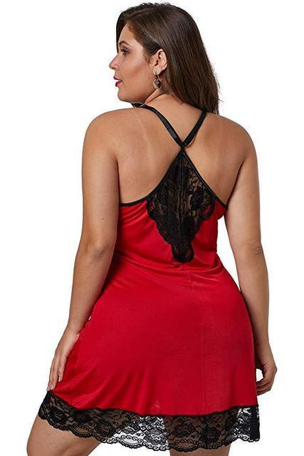 Red Lace Trim Nightie Castello Clothing Line