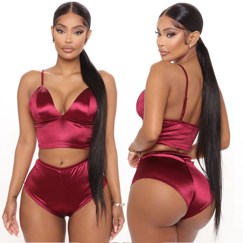 Flirty Bliss Satin Crop Top & High Waist Lounge Shorts Set Castello Clothing Line