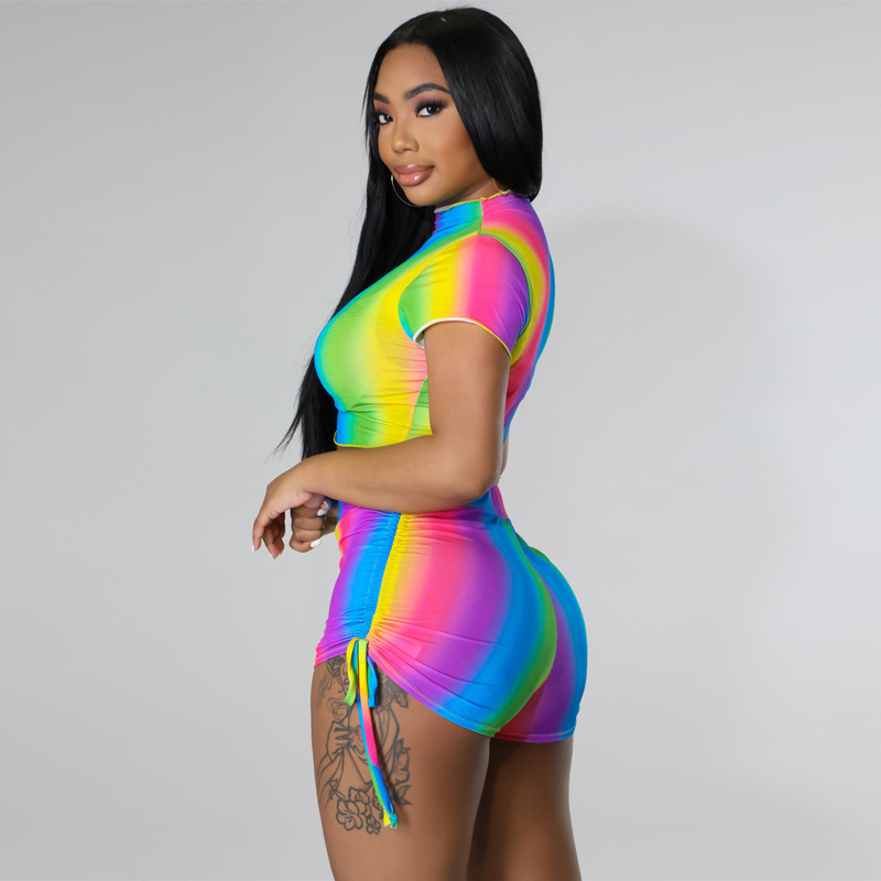 Zest High-Neck Ruched Crop Top & Side-Tie Shorts Set Castello Clothing Line