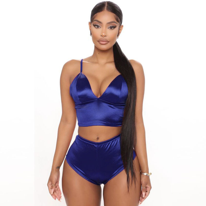 Flirty Bliss Satin Crop Top & High Waist Lounge Shorts Set Castello Clothing Line