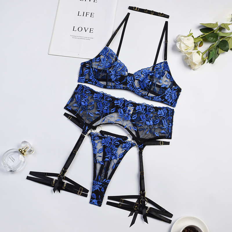 Sheer Floral Embroidered Lingerie Set Castello Clothing Line